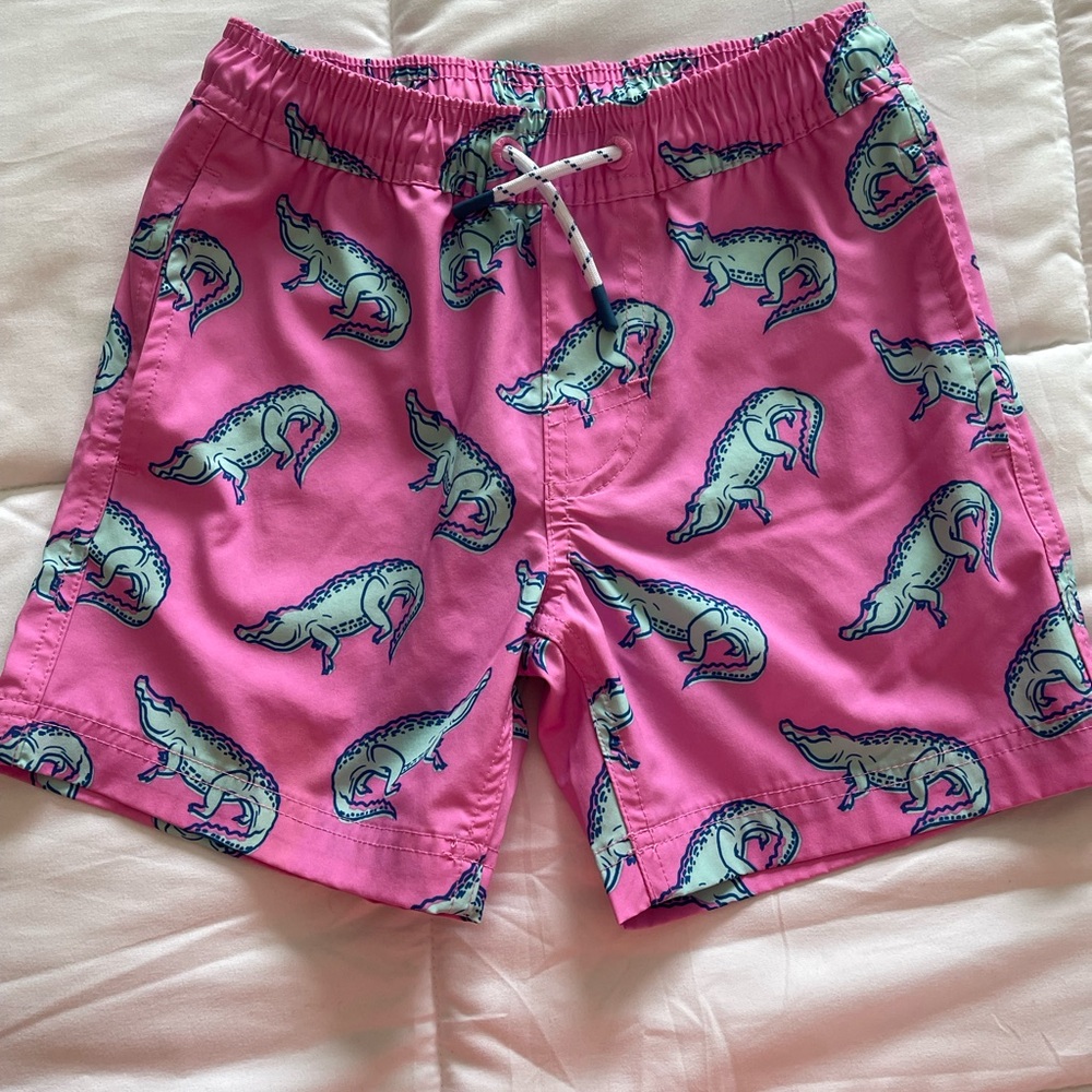 Pink Alligator Print Swim Shorts